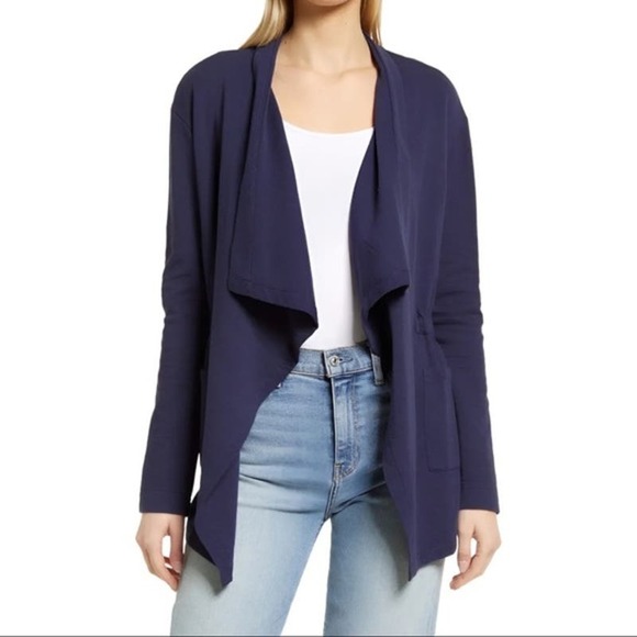 Caslon Open Front Draped Cardigan Sweater Dark Grey Size small - Picture 2 of 6